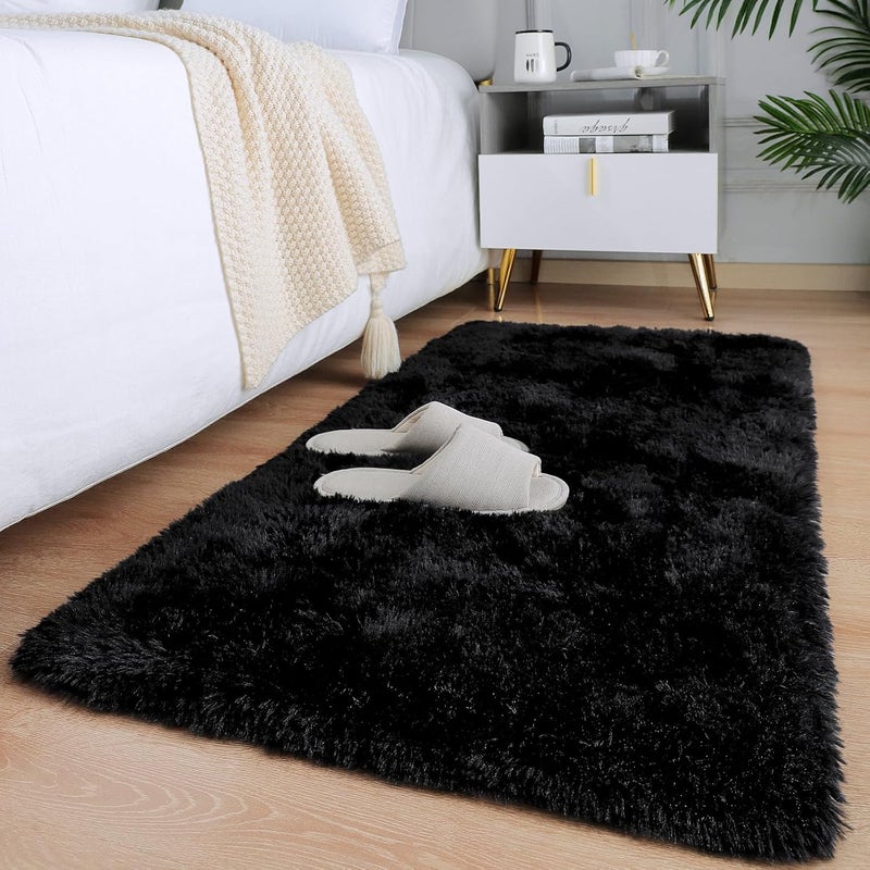 HOMORE Runner Rug 2x4 Black Rug for Bedroom, Fluffy Runner Rugs for Hallway Bedside, Long Rugs for Living Room Kids Room, Soft Carpet for Dorm Indroor Entrance - Image 1